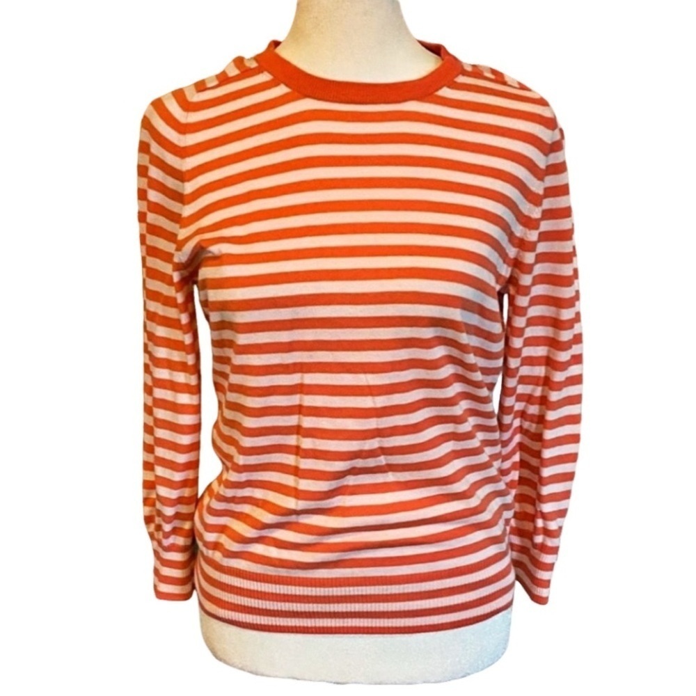 J. Crew Striped Orange & White Women's Lightweight Sweater. Size M. 100% Cotton.
